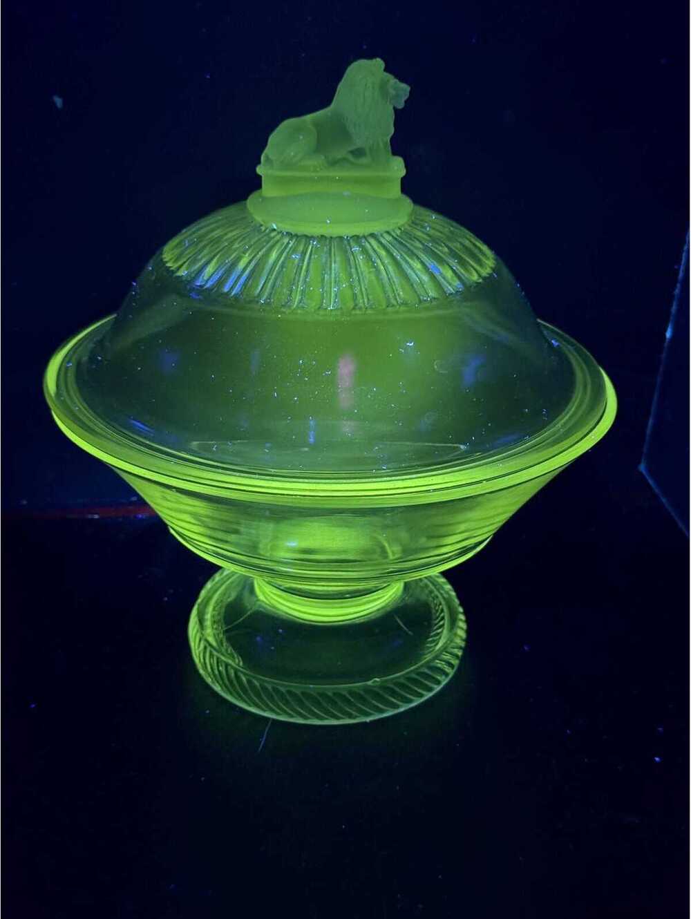 EAPG Richards & Hartley No. 525 “Lion” (OMN) Clear Lidded Compote – UV Reactive